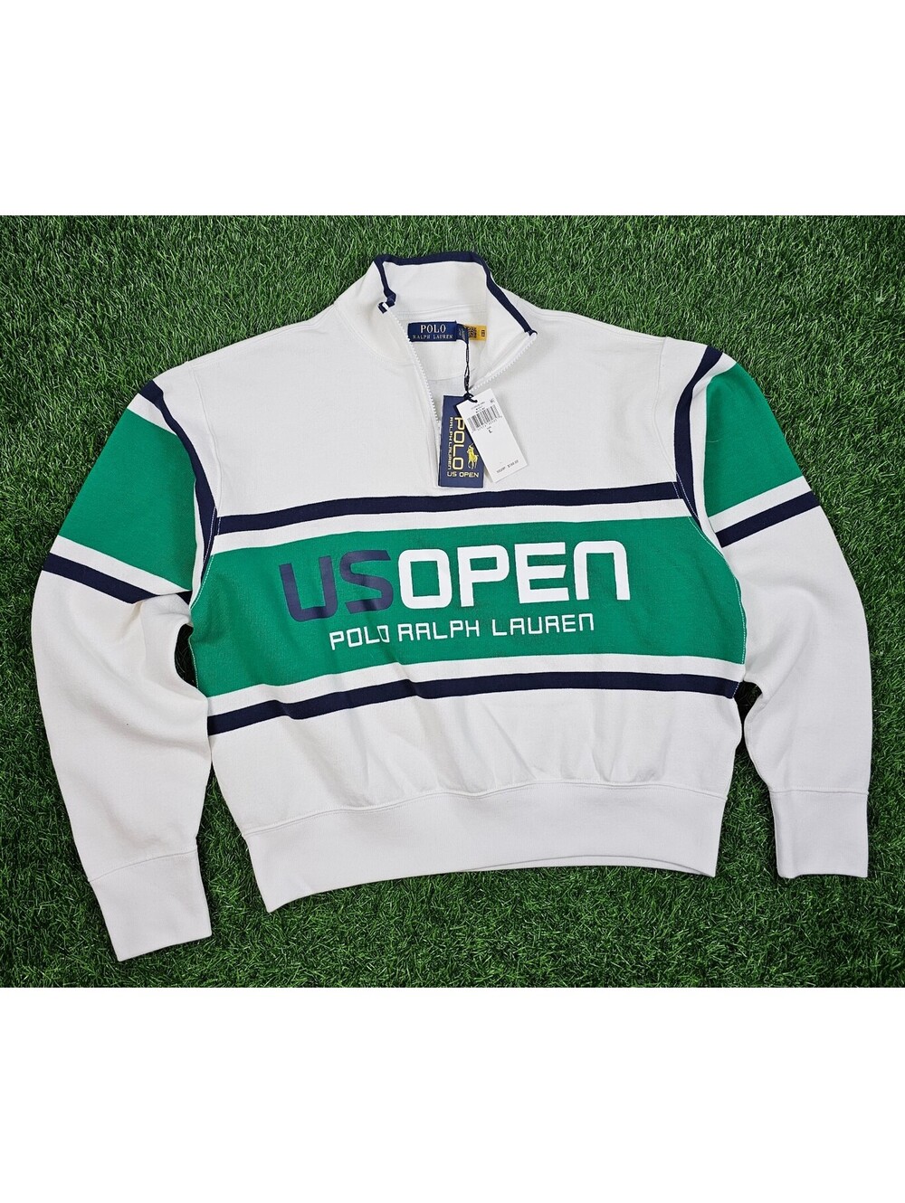NWT Polo Ralph Lauren US Open quarter zip sweatshirt white green Women's Large